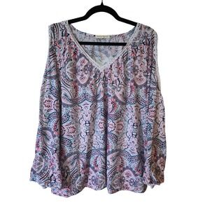 Retrogy Women's Cold Shoulder Paisley‎ Print Top Blouse 2X